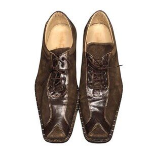 Mens Brown Suede & Leather Square Toe Lace-Up Dress Shoes Size 44